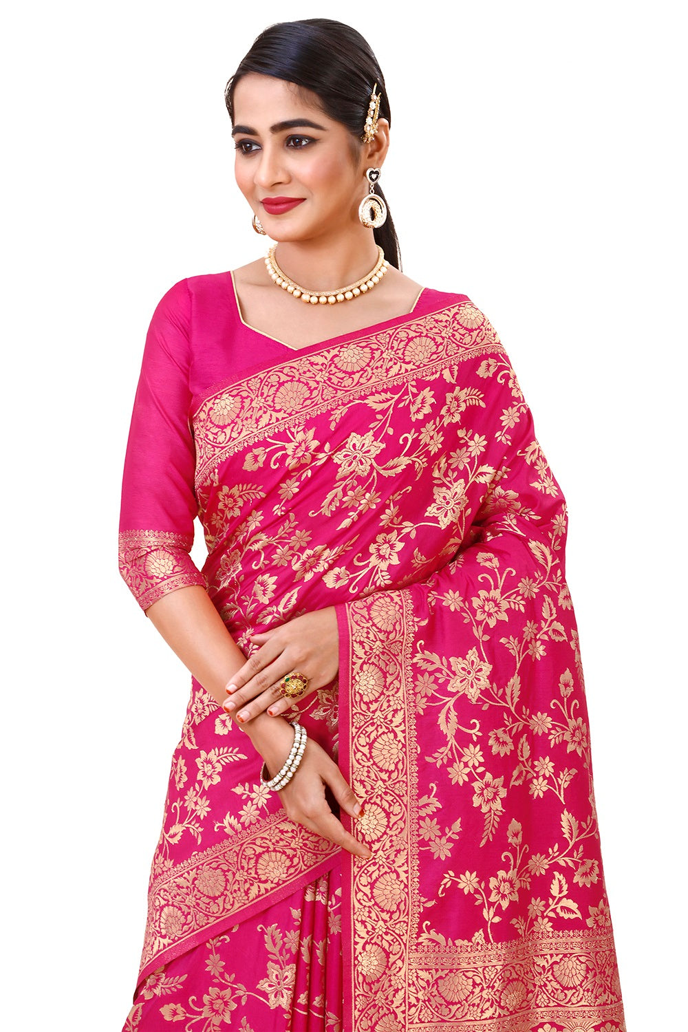 Amazing pink color soft silk saree with blouse - Joshindia