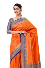 Gray and Orange color Kanjivarm silk saree - Joshindia