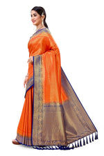 Gray and Orange color Kanjivarm silk saree - Joshindia