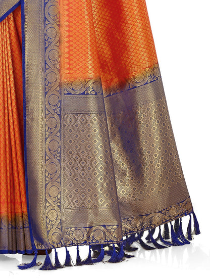 Gray and Orange color Kanjivarm silk saree