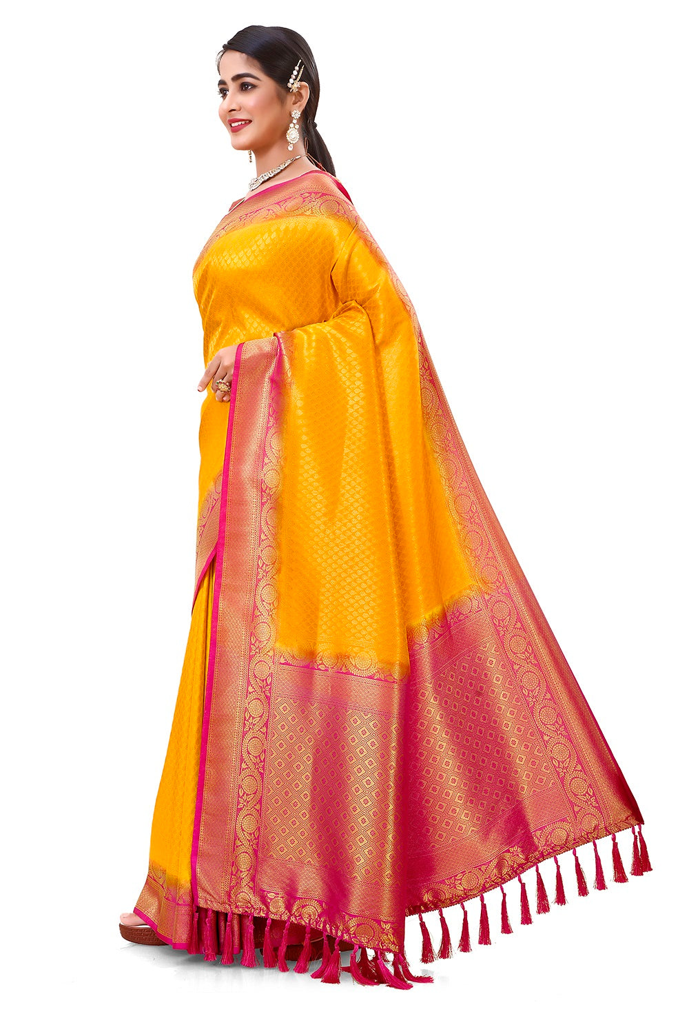 Yellow color kanjiveram silk saree Buy Online - Joshindia