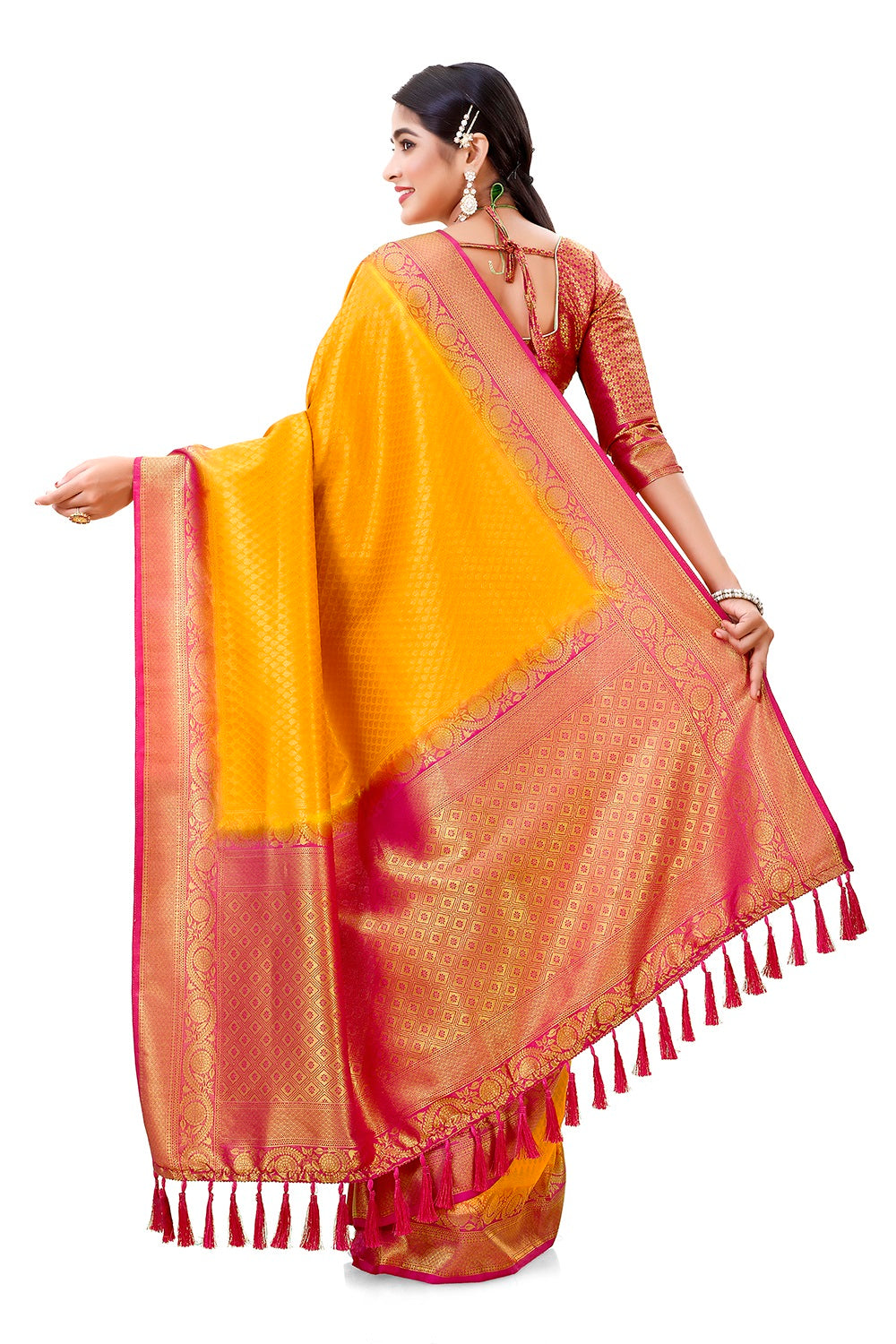 Yellow color kanjiveram silk saree Buy Online - Joshindia