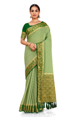 FESTIVE GREEN COLOR WOVEN DESIGNER SILK SAREE - Joshindia