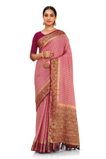BABY PINK BANARASI DESIGNER SILK SAREE WITH BLOUSE - Joshindia