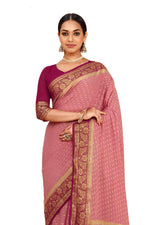 BABY PINK BANARASI DESIGNER SILK SAREE WITH BLOUSE - Joshindia