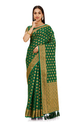 FOREST GREEN WOVEN DESIGNER SILK SAREE - Joshindia