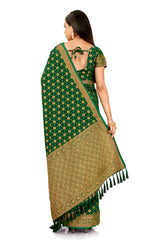 FOREST GREEN WOVEN DESIGNER SILK SAREE - Joshindia