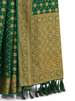 FOREST GREEN WOVEN DESIGNER SILK SAREE - Joshindia