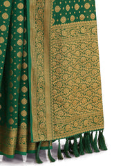 FOREST GREEN WOVEN DESIGNER SILK SAREE - Joshindia