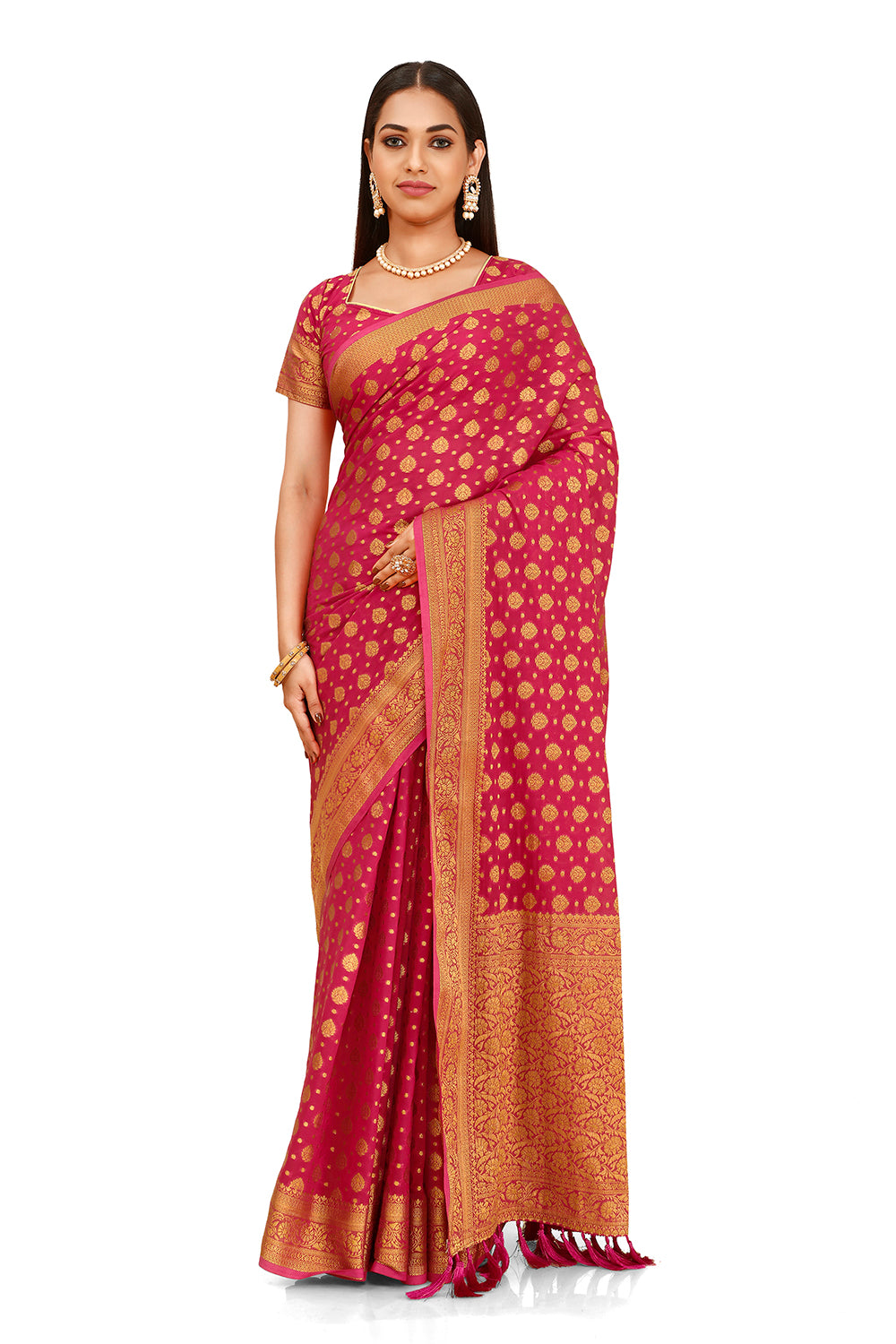 BEAUTIFUL PINK WOVEN DESIGNER SILK SAREE - Joshindia