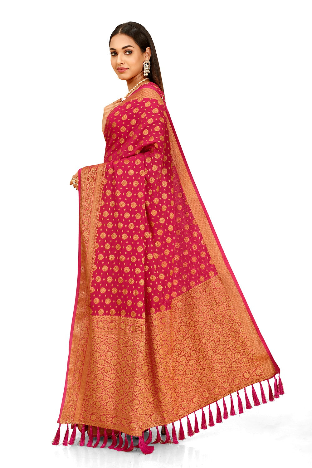 BEAUTIFUL PINK WOVEN DESIGNER SILK SAREE - Joshindia
