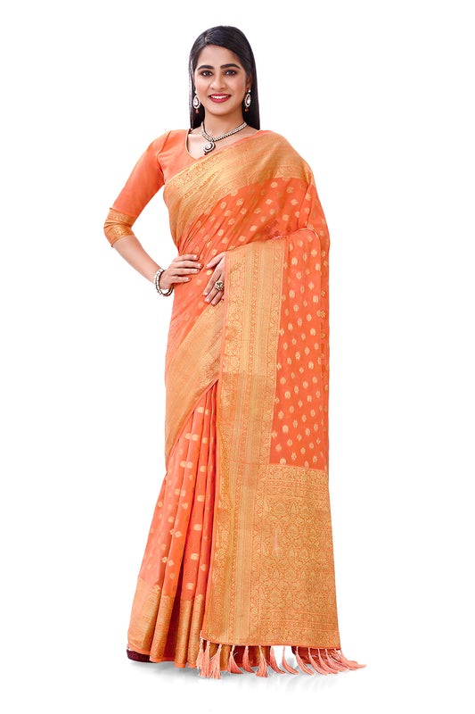 Beautiful Peach color soft net ruffle saree for wedding