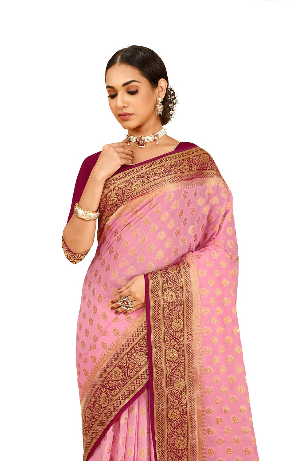 buy pink color pure silk banarasi saree Buy Now - Joshindia