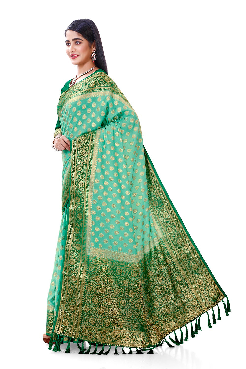 Green designer Silk saree for royal look buy now - Joshindia