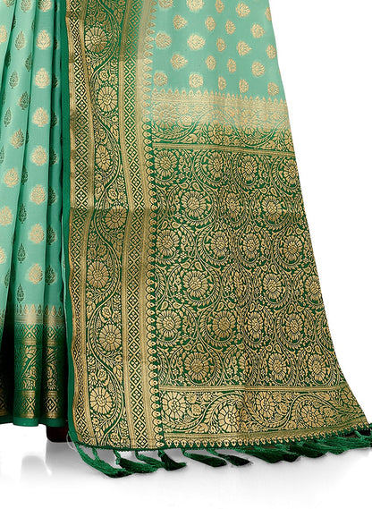 Green designer Silk saree for royal look buy now