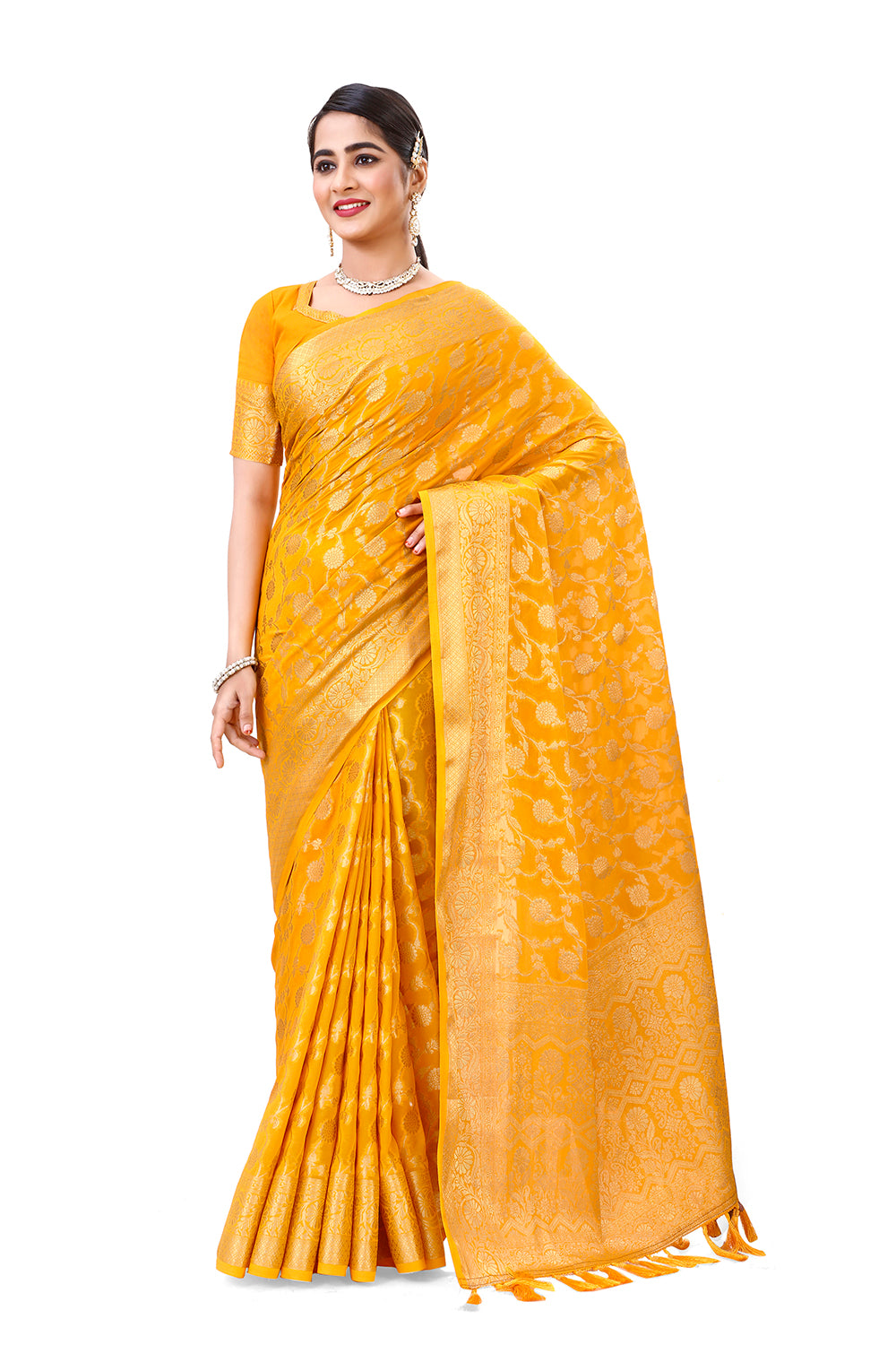 Beautiful Yellow Color saree Buy Online - Joshindia