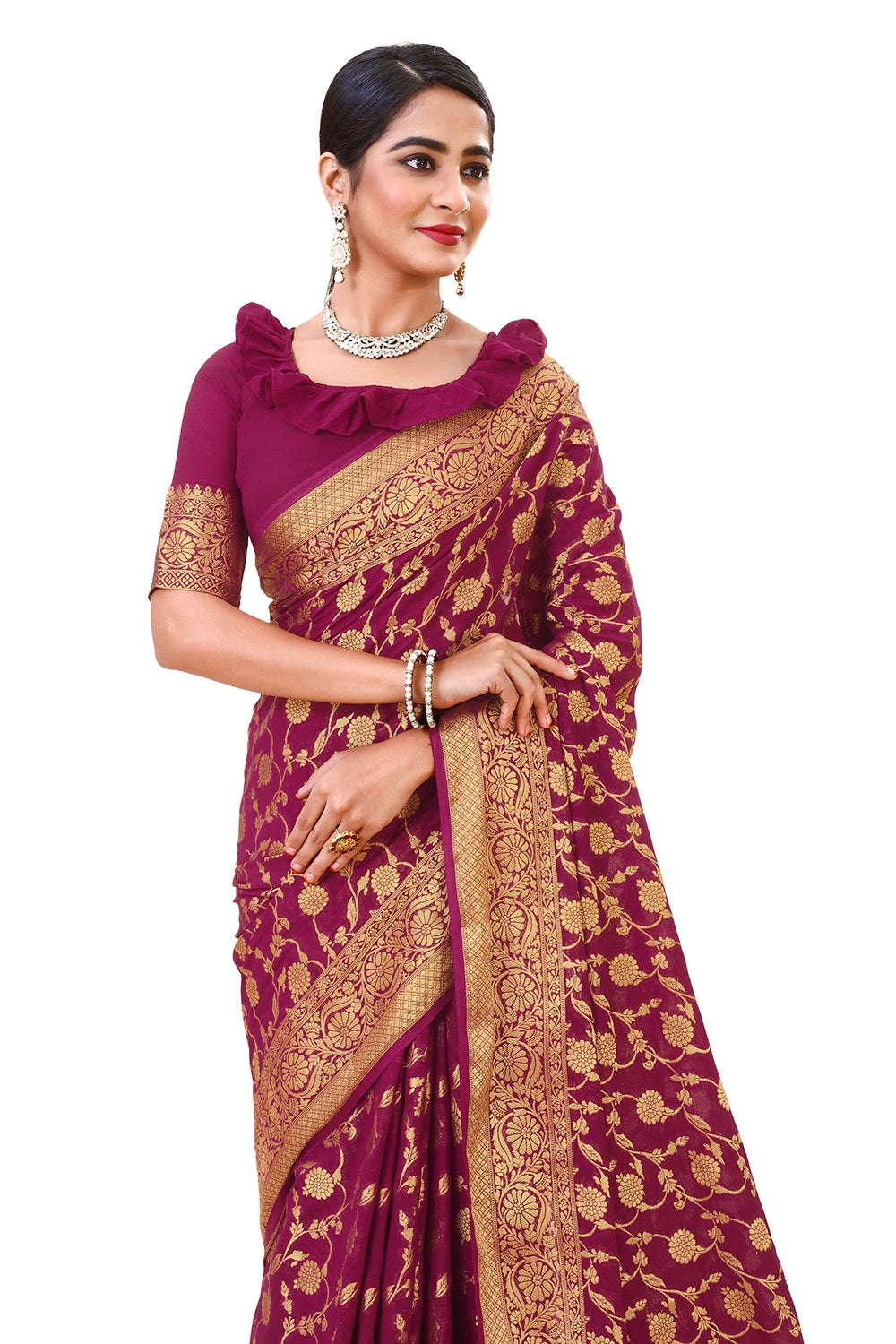 Amazing Wine color kanjiveram saree buy online - Joshindia