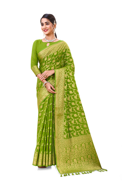 Parrot Green Color Silk Saree Buy Now