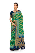 Green color heavy kanjiveram silk saree buy now - Joshindia