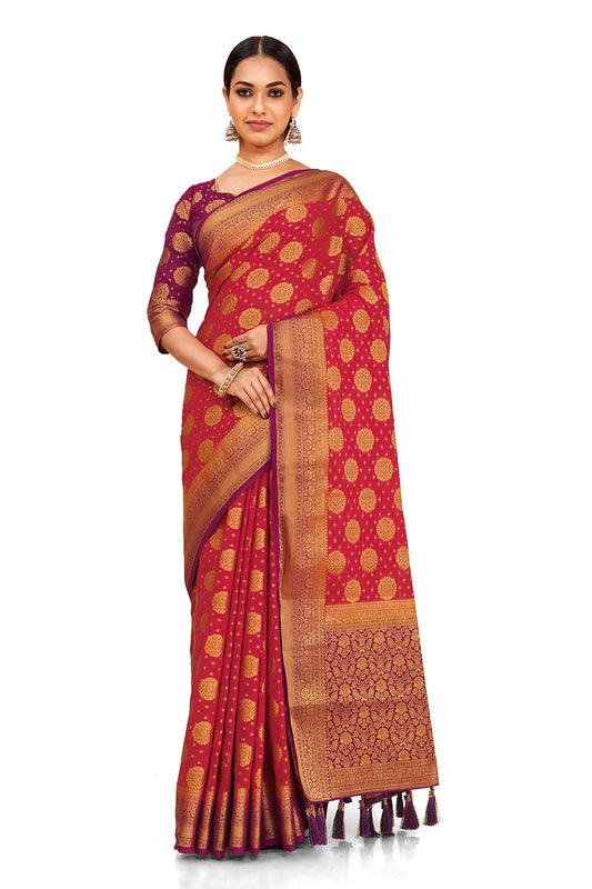 Amazing Red Designer Saree At Affordable Price