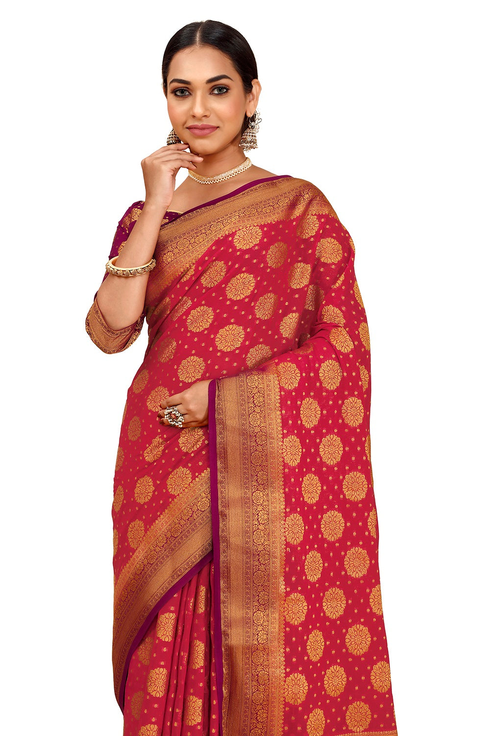 Amazing Red Designer Saree At Affordable Price - Joshindia