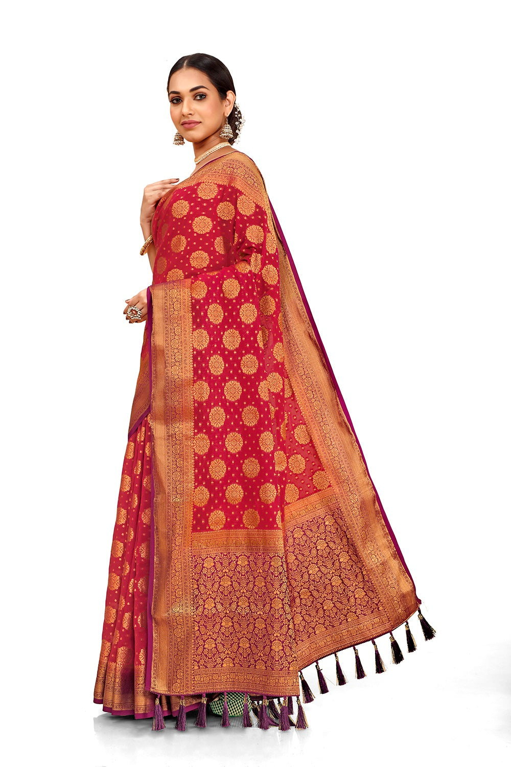 Amazing Red Designer Saree At Affordable Price - Joshindia