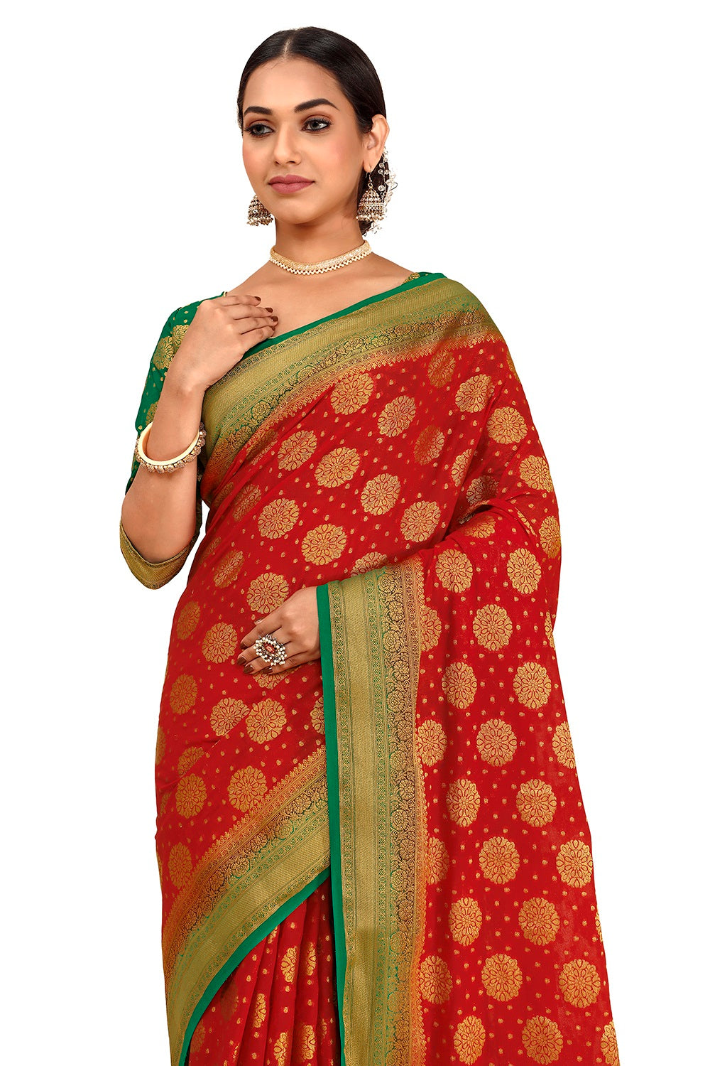 buy red color designer silk saree Buy online - Joshindia