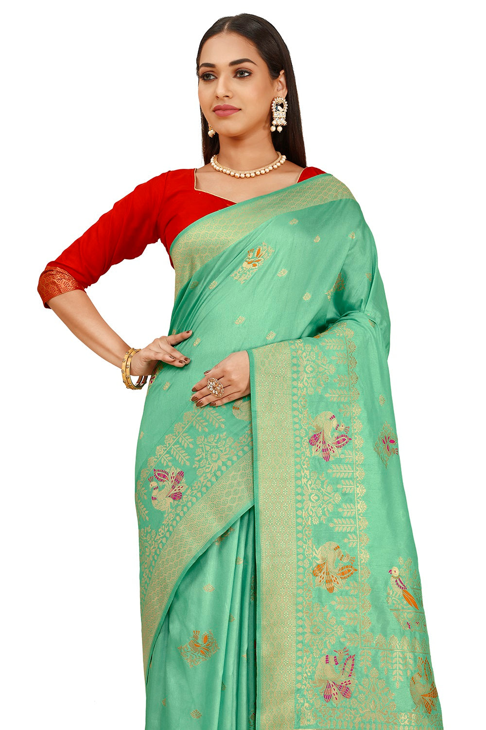 Sea Green Color kanjivaram silk saree At Affordable price - Joshindia
