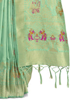 Sea Green Color kanjivaram silk saree At Affordable price - Joshindia