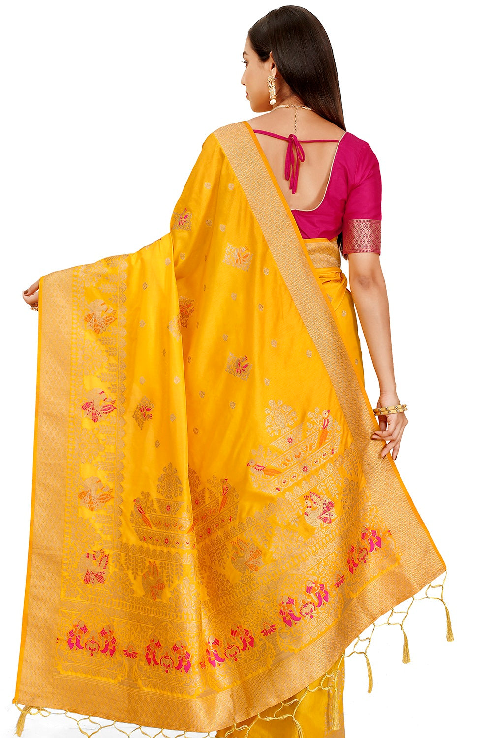 Yellow color kanjiveram silk saree Buy Now