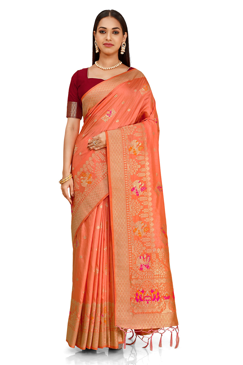 AmazingDesigner orange silk saree with blouse - Joshindia
