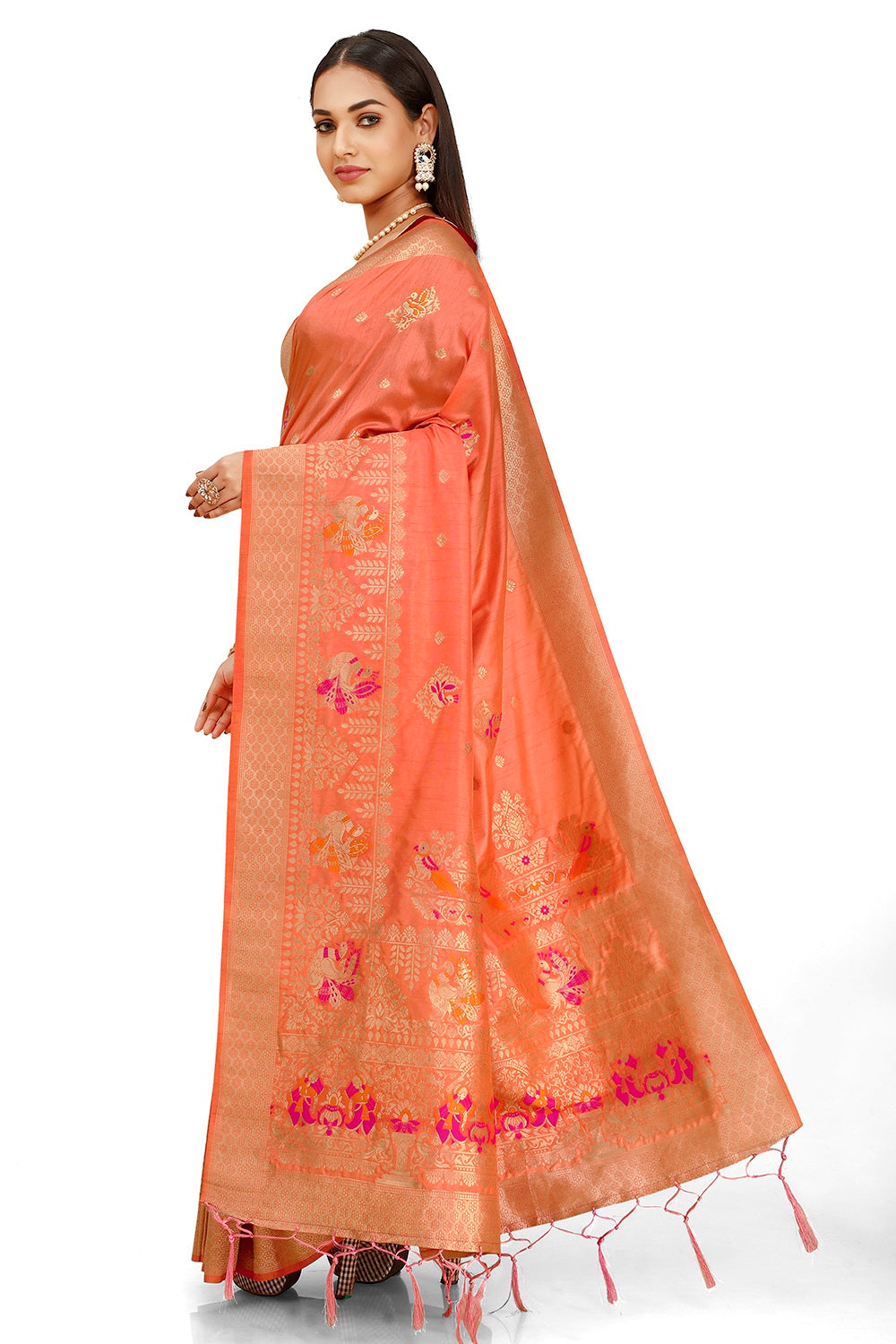AmazingDesigner orange silk saree with blouse - Joshindia