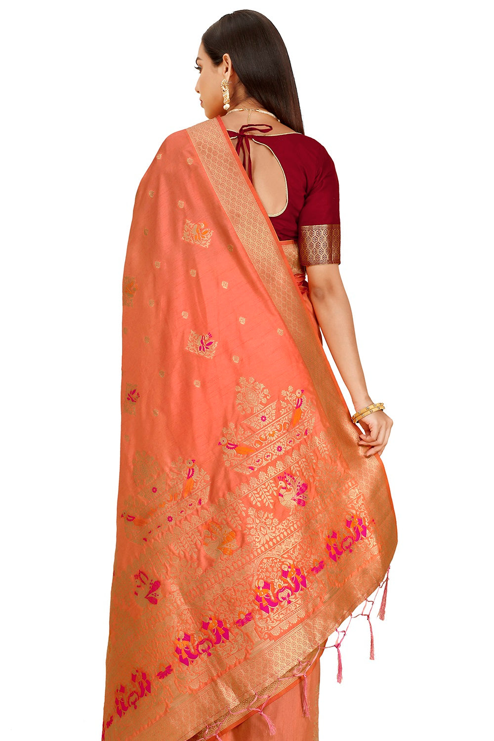 Amazing  Designer orange silk saree with blouse