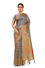 Golden and grey color banarasi silk saree - Joshindia