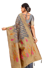 Golden and grey color banarasi silk saree - Joshindia