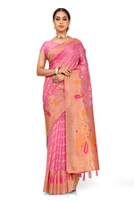 Pink and Golden color banarasi silk saree - Joshindia