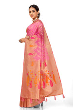 Pink and Golden color banarasi silk saree - Joshindia