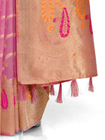 Pink and Golden color banarasi silk saree - Joshindia