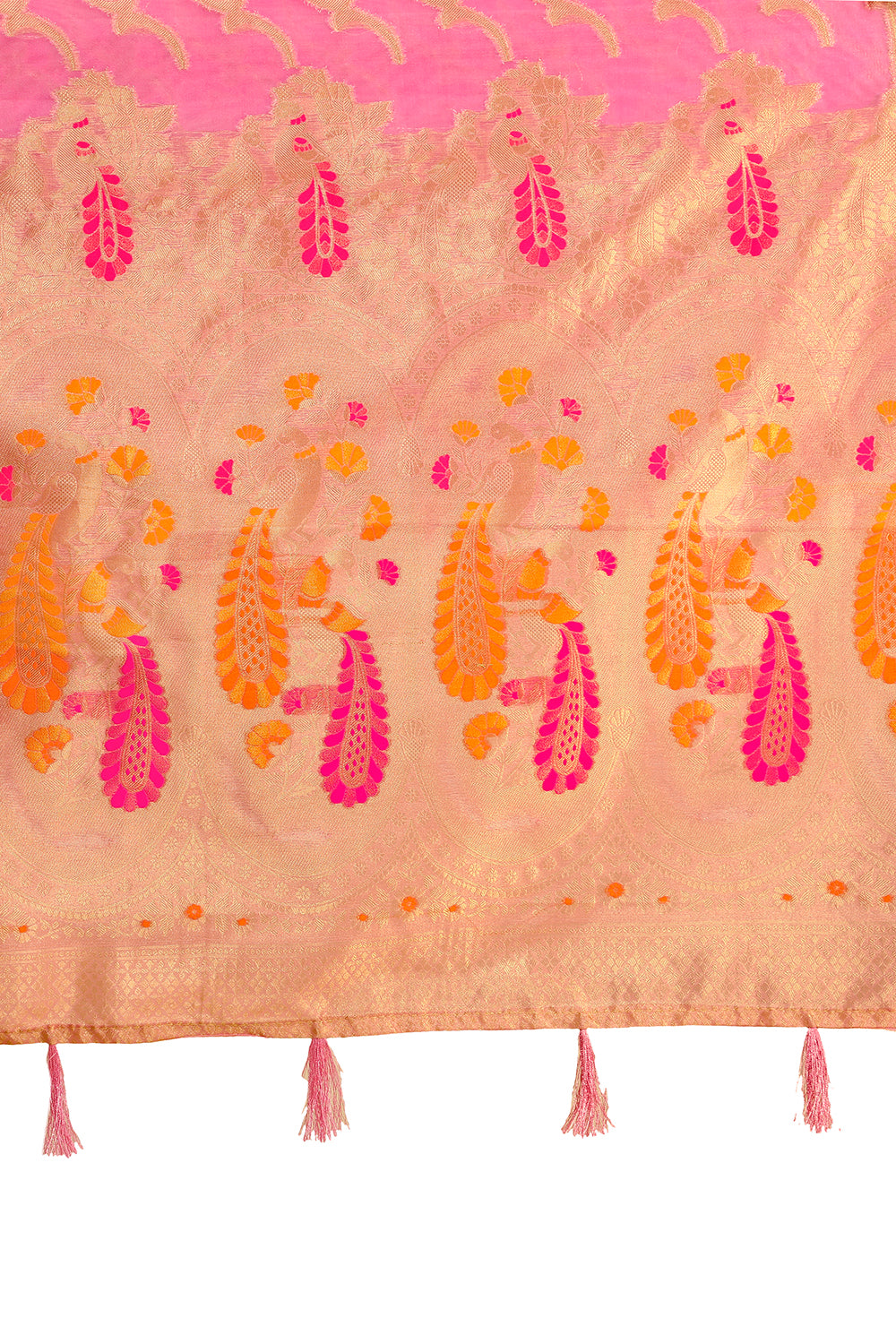 Pink and Golden color banarasi silk saree - Joshindia