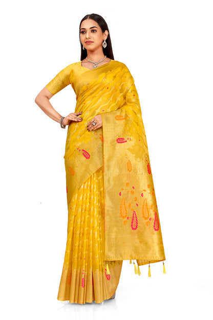 Beautiful Yellow Silk Saree For Wedding Buy Now
