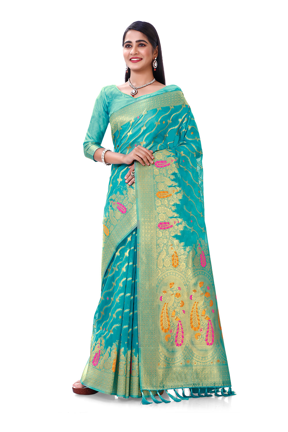 Buy Turcoish Color Latest Saree Collection Online - Joshindia