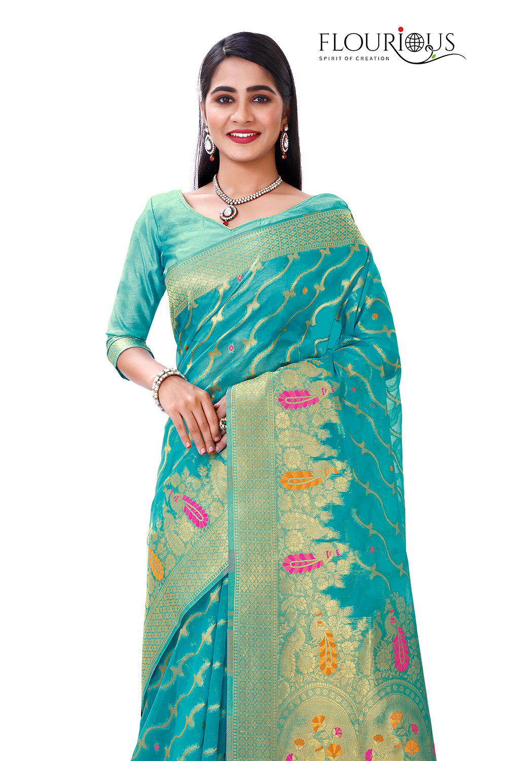 Buy Turcoish Color Latest Saree Collection Online - Joshindia