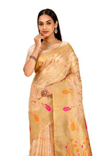 classy Beige color silk designer saree with blouse - Joshindia