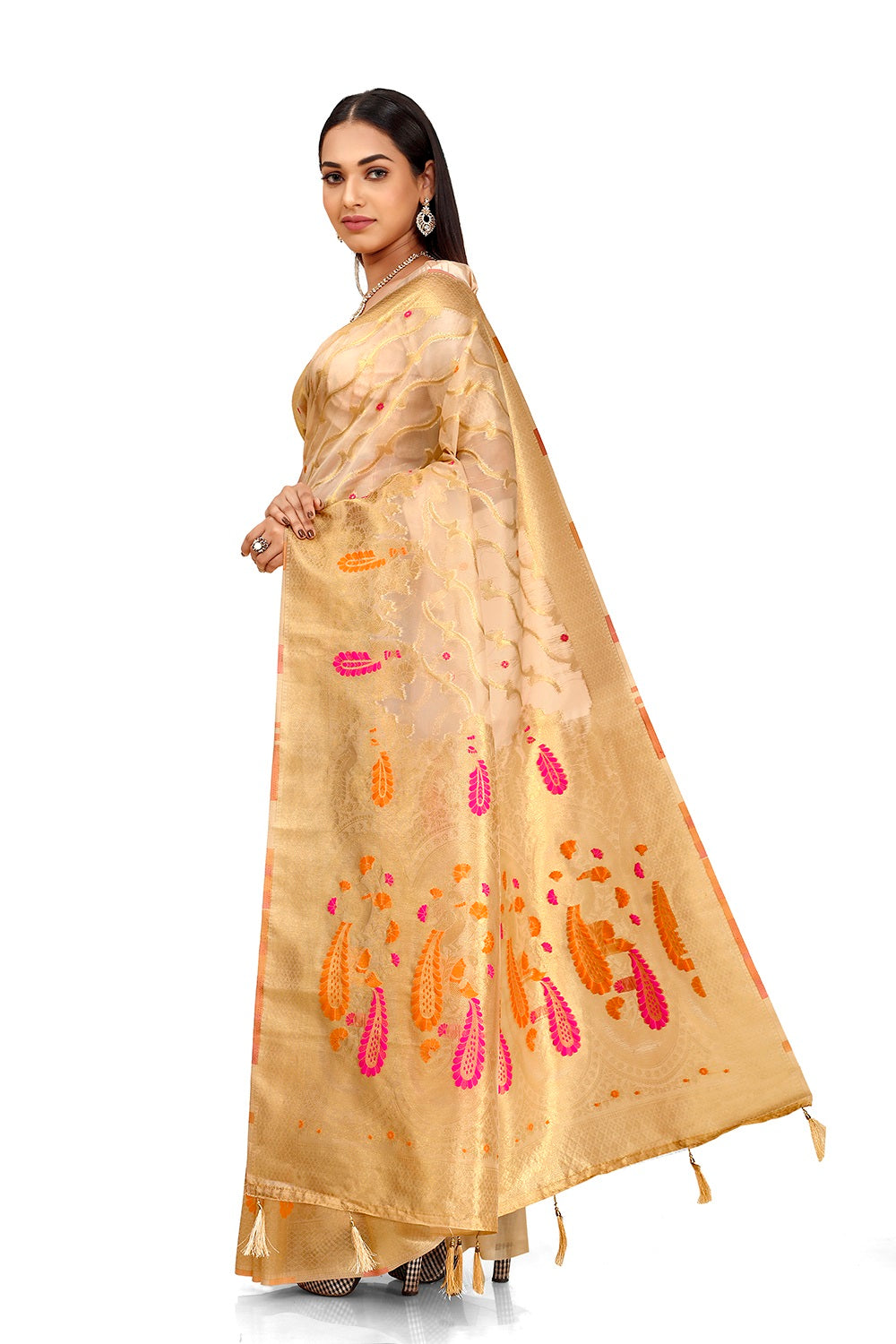 classy Beige color silk designer saree with blouse - Joshindia