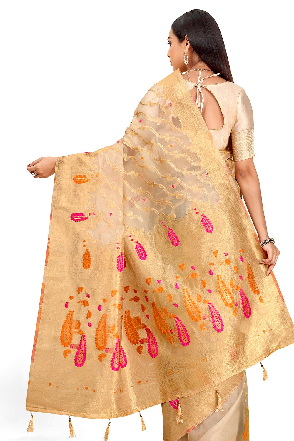 classy Beige color silk designer saree with blouse - Joshindia
