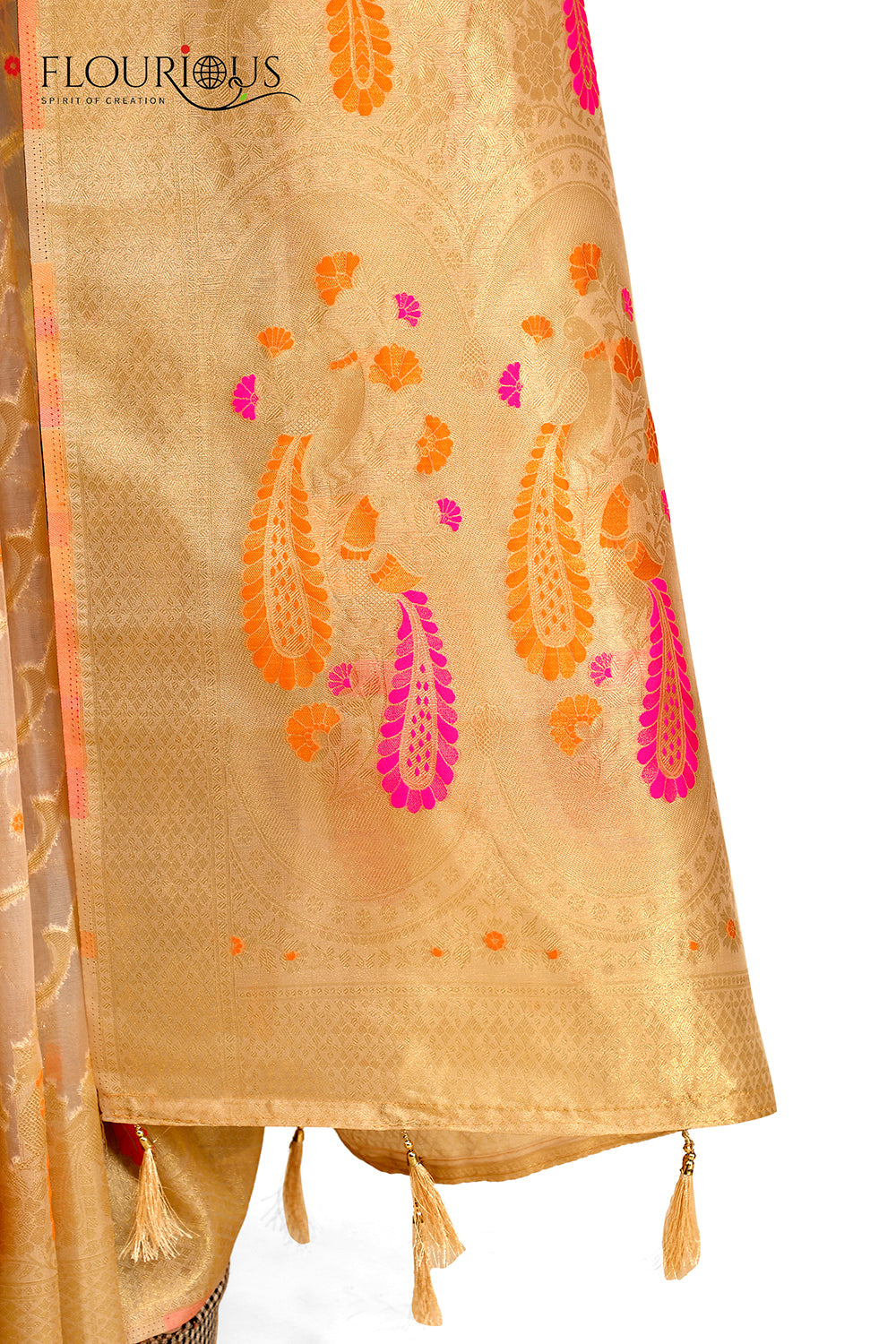 classy Beige color silk designer saree with blouse - Joshindia