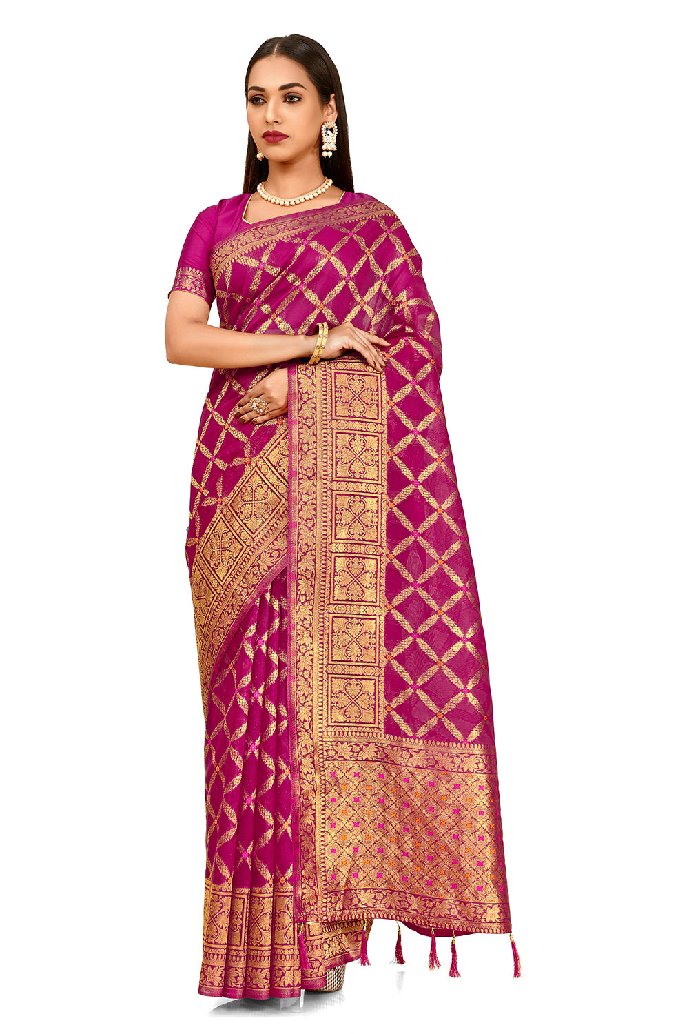 Amazing Wine color Designer silk saree with blouse - Joshindia