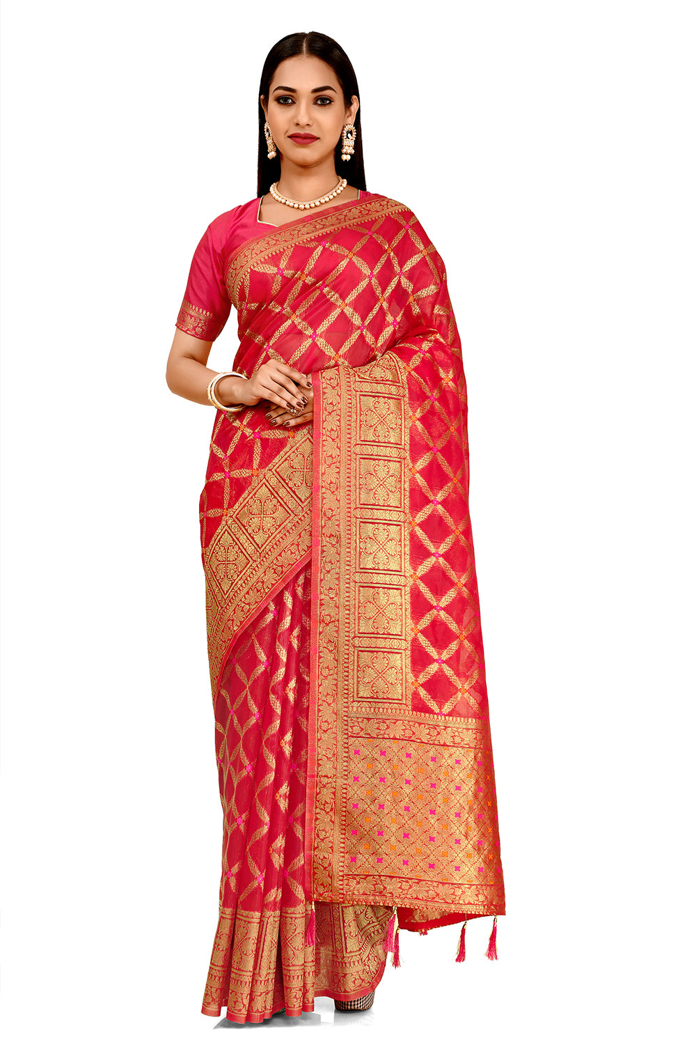 Shop Gajari Pink Color Indian Designer Silk Saree Online