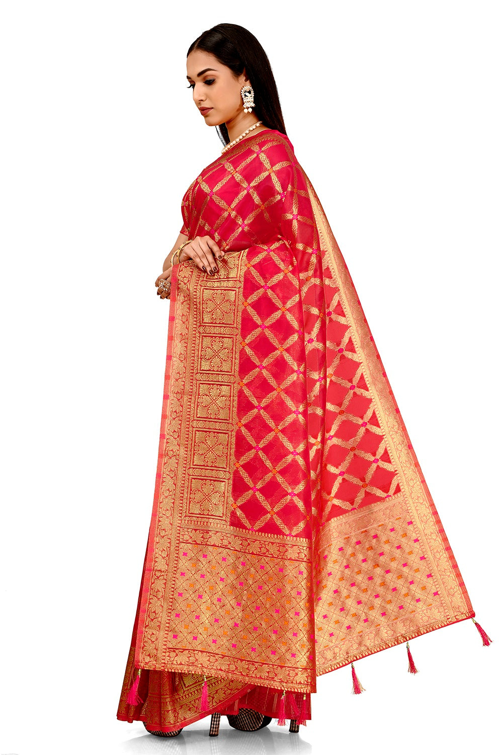 Shop Gajari Pink Color Indian Designer Silk Saree Online - Joshindia