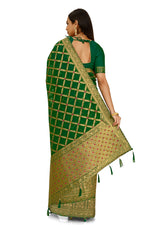 Dark Green Silk Saree At Affordable Price Buy Online - Joshindia